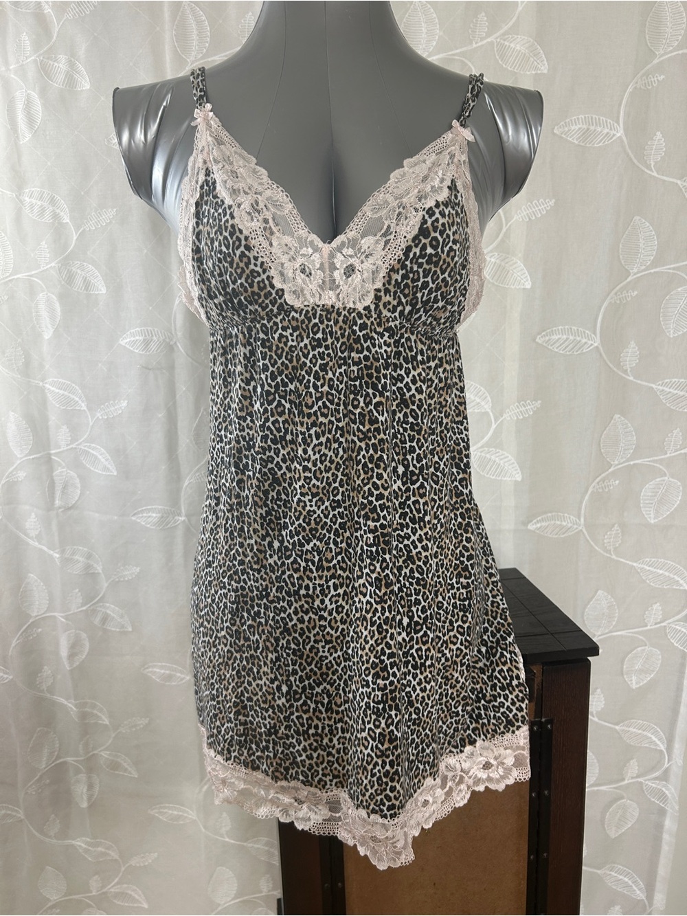 Victoria's Secret Leopard Print Chemise with Pale Pink Lace Trim